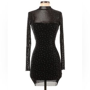 Audrey Parks Black Sheer Rhinestone Studded Bodycon Mini Dress Womens S
